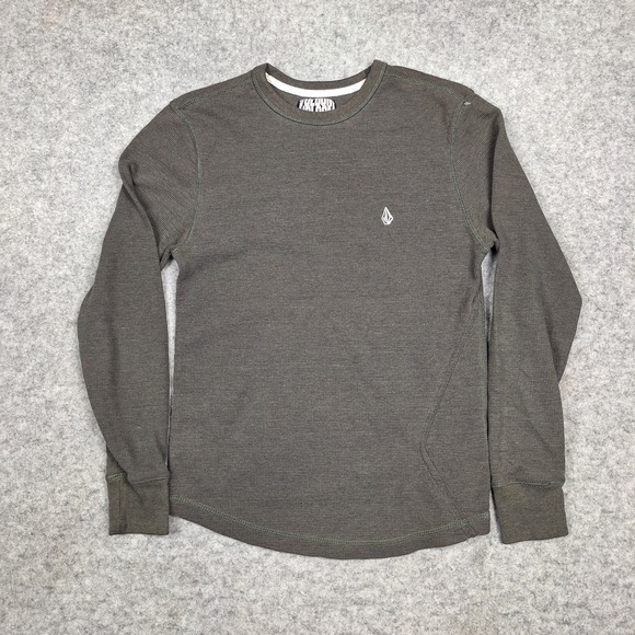 Volcom Thermal Knit Long Sleeve Shirt Mens Medium Gray Embroidered‎ Logo - Picture 1 of 7